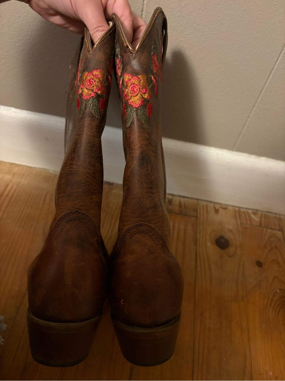 Shyanne Brown Boots with Red & Pink Floral Embroidery